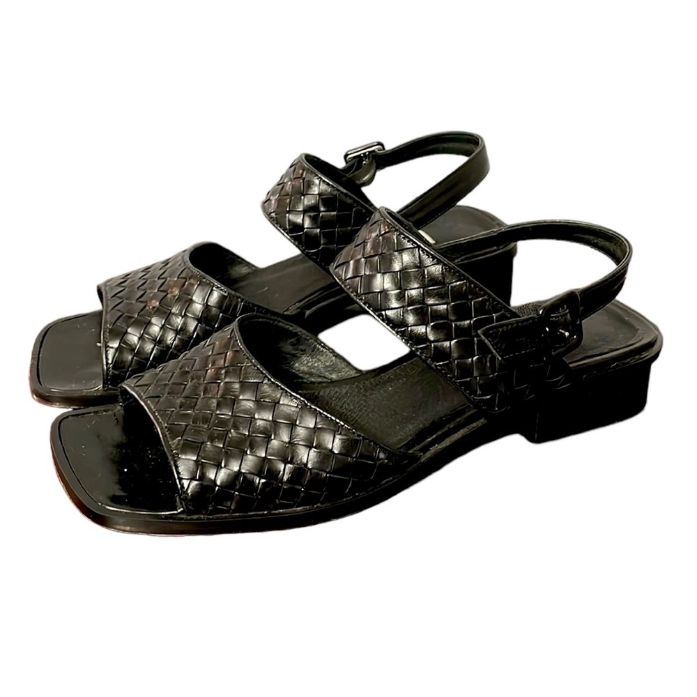 Talbots Full Leather Black Woven Design Ankle Strap with Buckle Sandals Size 9M